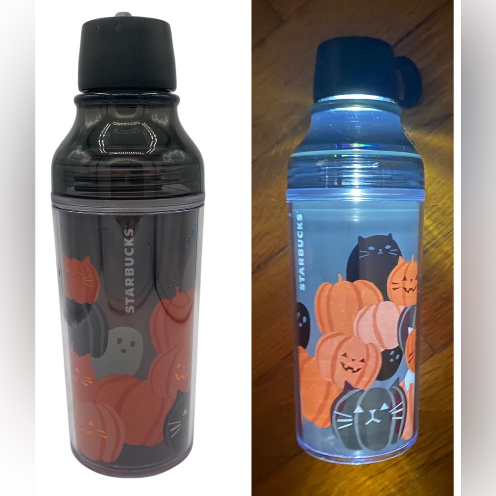 Rare Starbucks LED Light Up Black Orange Halloween Cats Pumpkin Tumbler Japan